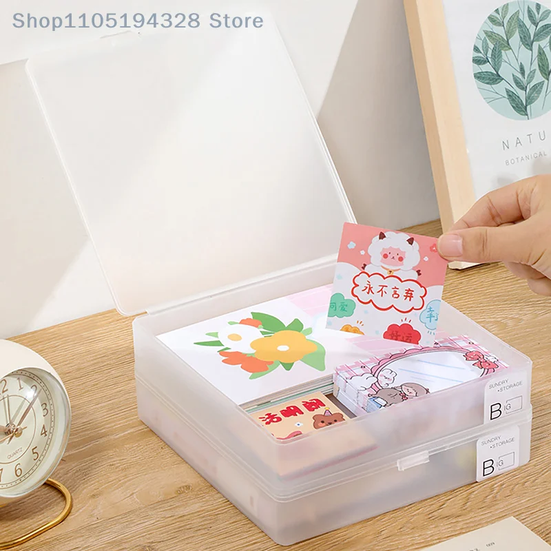 1 قطعة صندوق بلاستيكي شفاف سعة كبيرة صندوق تخزين بطاقة الصور Kpop مع غطاء منظمات تخزين مستحضرات التجميل لسطح المكتب