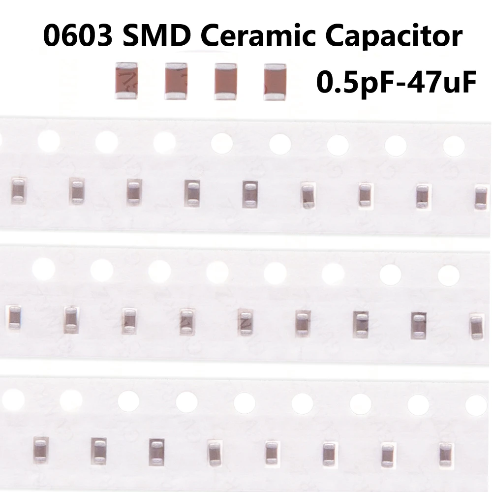 100PCS 0.5pF-47uF 2.2UF 4.7UF 10UF 1PF 0603 SMD IBUW Thick Film Chip Multilayer Ceramic Capacitor 10NF 100NF 1UF