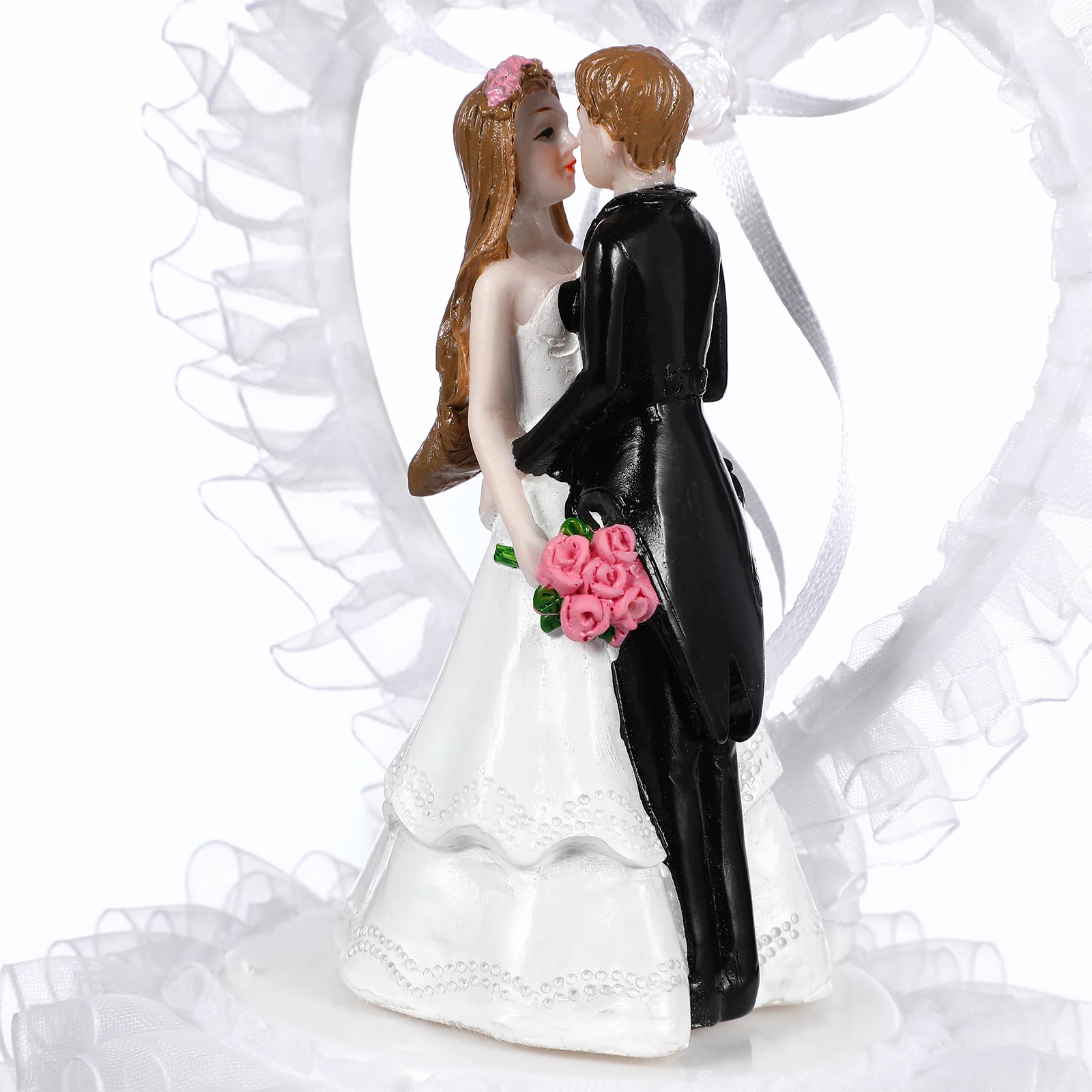

Cake Wedding Bride Groom Heart Resin Ornament Cake Supplies Gauze Romantic Supplies For Party Dessert House