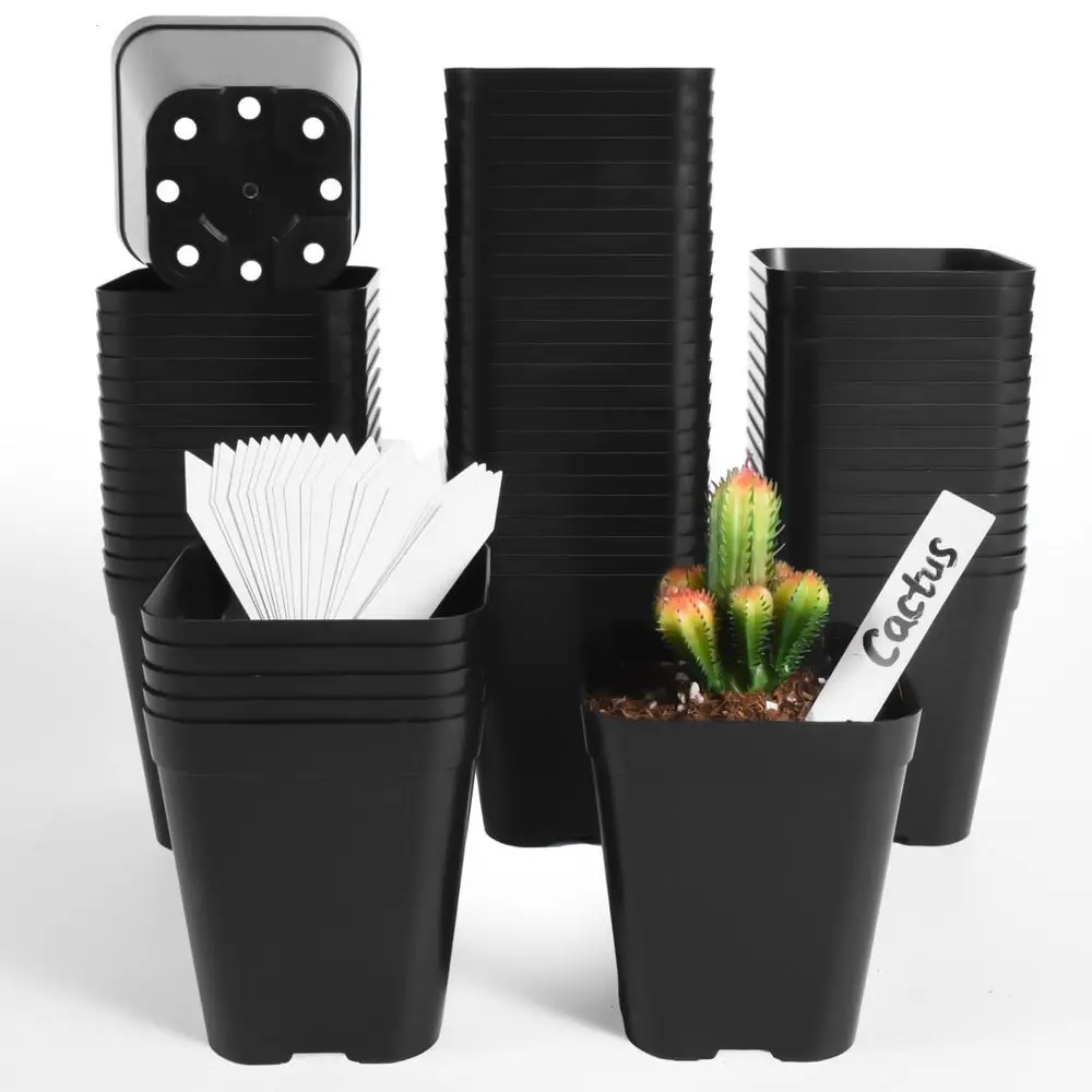 

Пластиковые горшки для рассады Fox, 60 штук, квадратные горшки для питомников 4 дюйма, маленькие горшки для растений с дренажными отверстиями для рассады, суккулентов, C