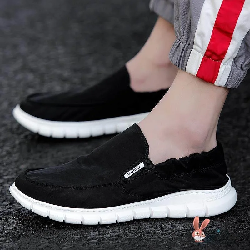 Spring 2024 Men's Slip-On Canvas Shoes Casual Work Breathable Low-Top Fashionable Korean Style Luxury  Hair Embellished