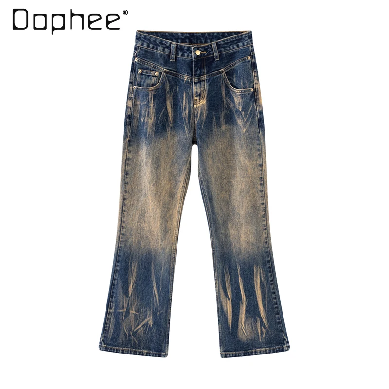 

American Retro Washed Straight Blue Jeans Mujer Trendy 2024 Spring New Men Women Casual Loose Distressed Wide-Leg Denim Pants