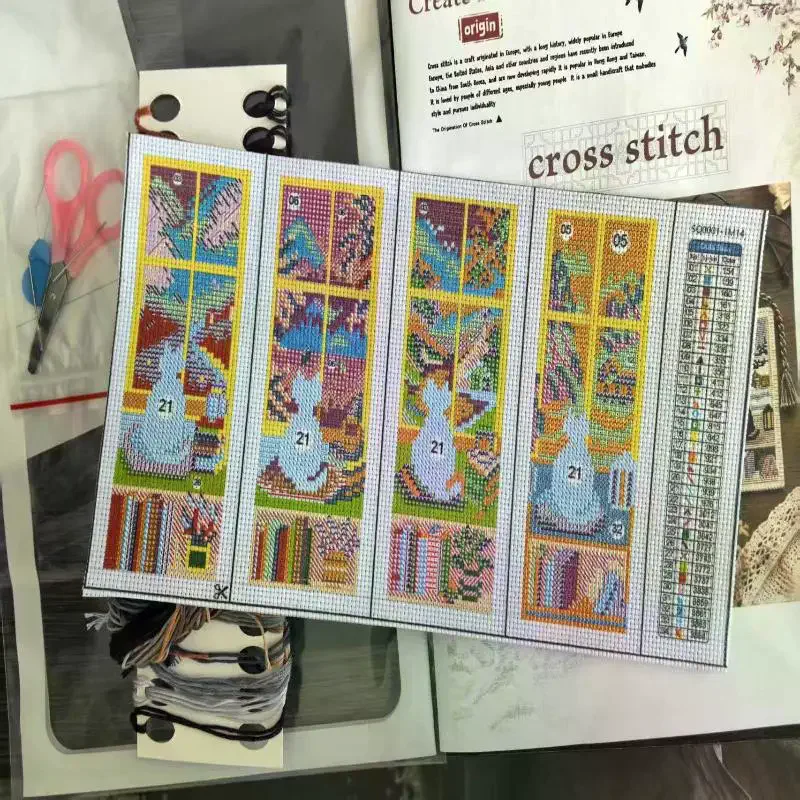 DIY Seasonal Cat Cross Bookmark Material Kit Handcrafted With Braided Rope Book Page Marker Embroidery Kit Women Girls