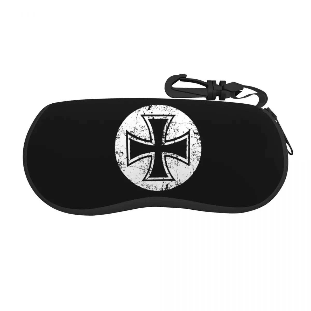 German Iron Cross Templar Knight Glasses Case Protective Zipper Germany Flag Glasses Storage Box Vintage Eyewear Container