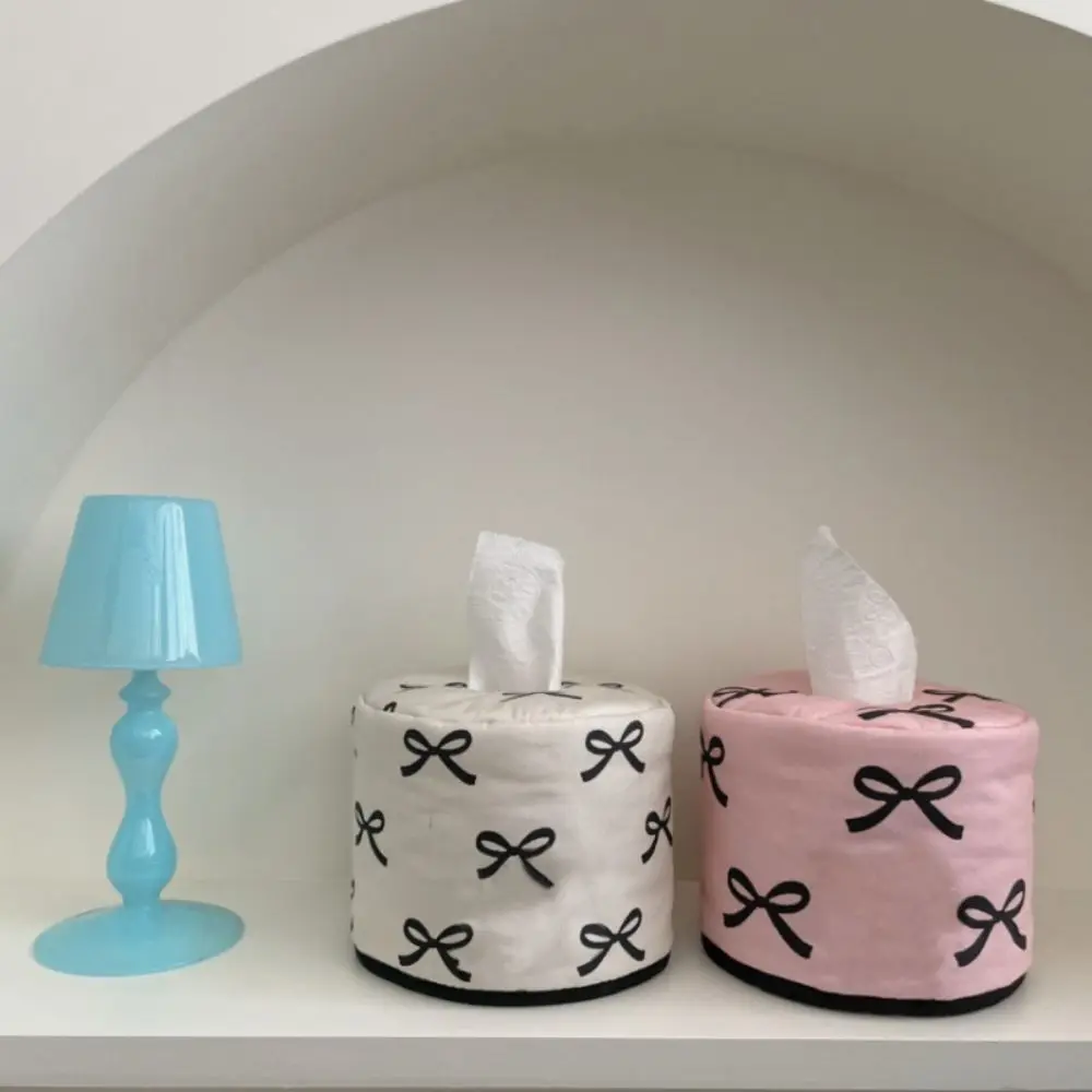 

Bowknot Tissue Paper Storage Box INS Korean Style Roll Paper Tissue Case Space-saving Table Decor Roll Holder Desktop