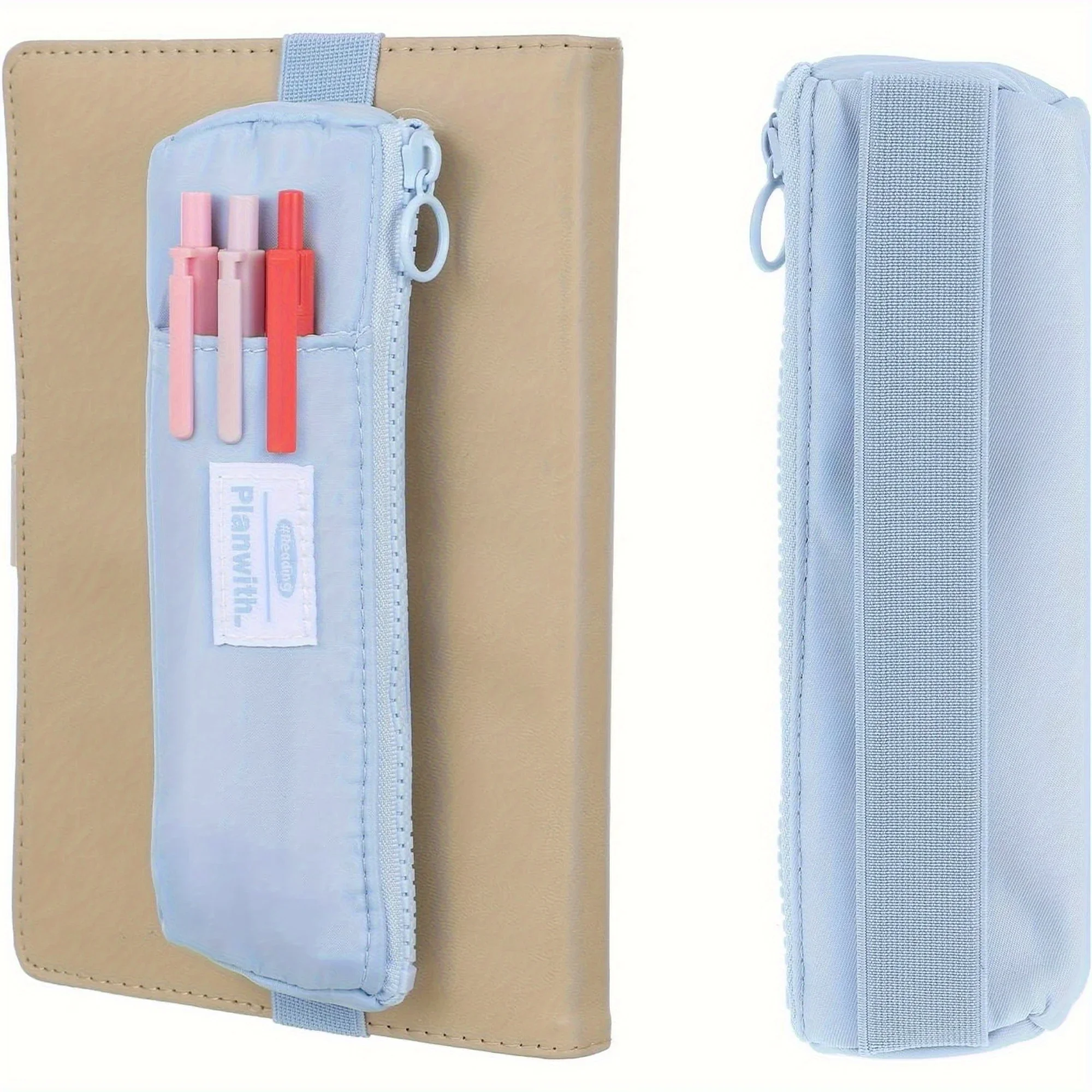 Polyester Fiber Pen Holder with Zipper & Adjustable Elastic Band - Perfect for Hardcover Notebooks, Journals, and Books