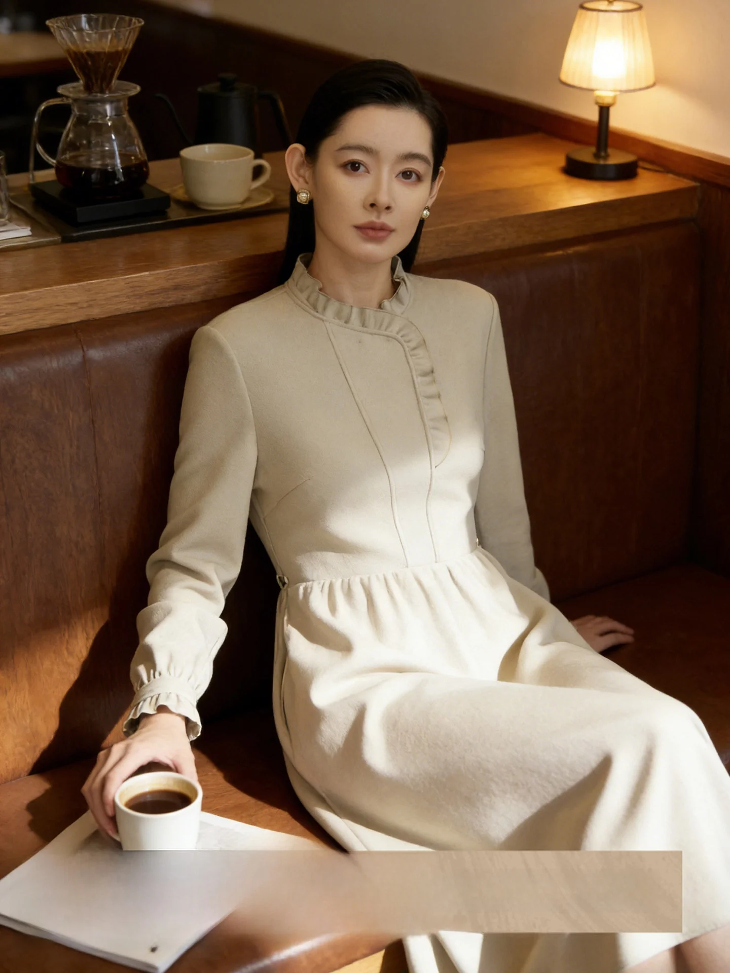 

CVANEA Spring 2026 Heavyweight 00 Wool Warm Commute Casual Wooden Trim Dr Women's Ele Pure Color A-Line Skirt