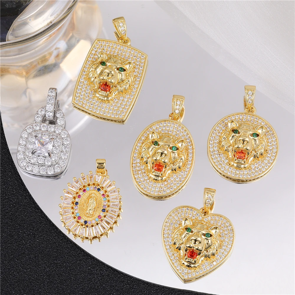 

Juya Lion Headt Pendants Base Luxury Fashion Accessories Hip-Hop Cool Personality Gold Plated Pendant Handmade Making Components