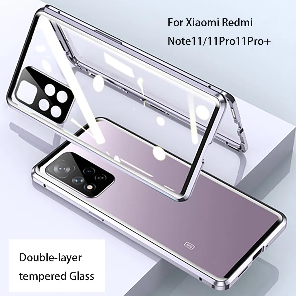 Prottective Case For Xiaomi Redmi Note11 Double-layer Tempered Glass Case For Redmi Note11Pro 11Pro+Full Cover Transparent Shell