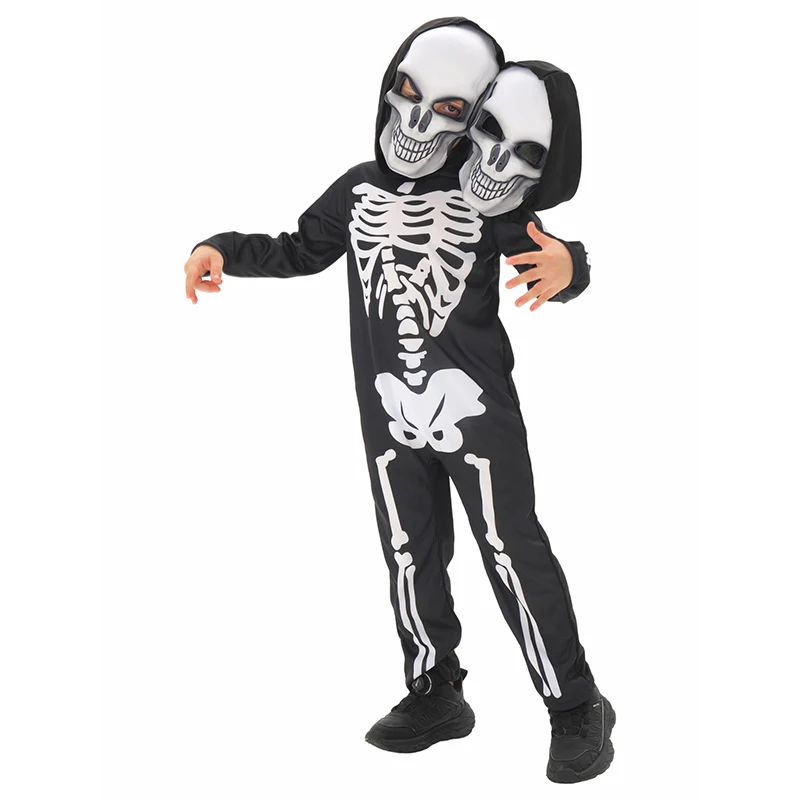

Enfant Twin Conjoined Fetus Skull Carnival Halloween Jumpsuit Fancy Dress Up Enfants Two Headed Skeleton Costume New Arrival