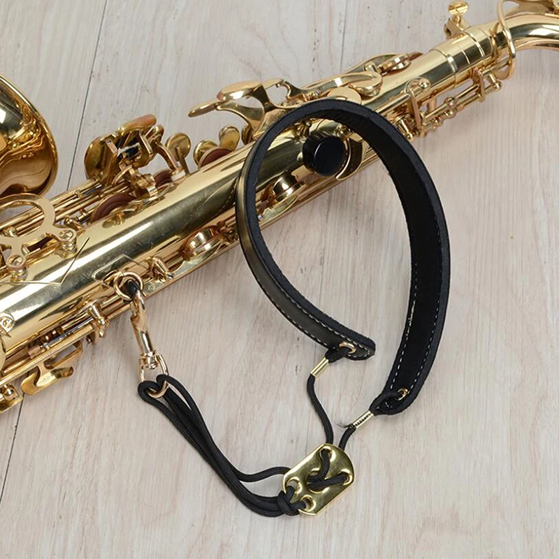 PU Leather Adjustable Saxophone Neck Padded Strap Sax Harness Hanging Belt Strap Black Woodwind Instrument Accessories