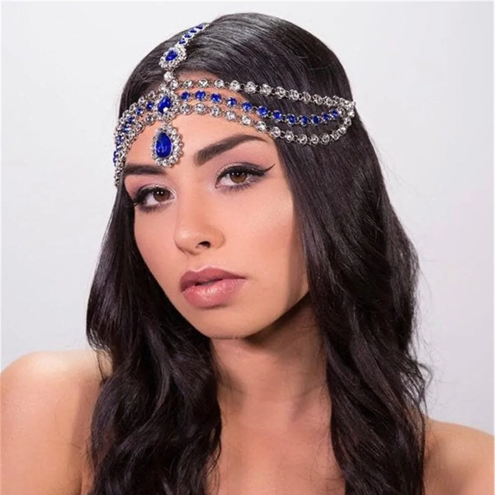 BOHO Rhinestone Forehead Headband Hair Accessories for Women Hair Clip Hair Ornament Tiara Frontlet Indian Bohemia Hair Jewelry