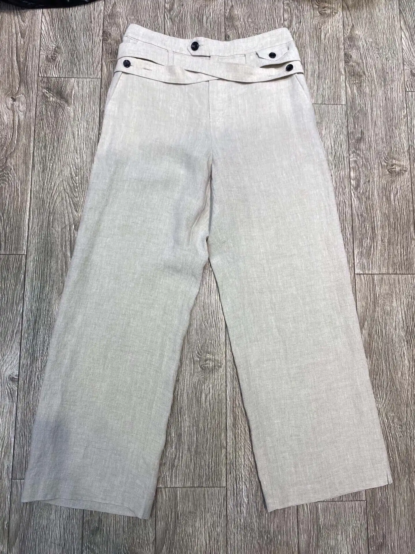 ผู้หญิงตรงกางเกงขากว้างลูกไม้ขึ้นเอวสีทึบสบายๆหญิงผ้าลินินกางเกงขายาว