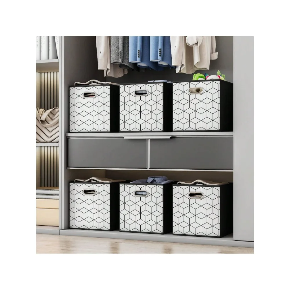 

6 Pack Fabric Storage Cubes with Handle, Foldable 11 Inch Cube Storage Bins, Storage Baskets for Shelves, Storage Boxes,Black