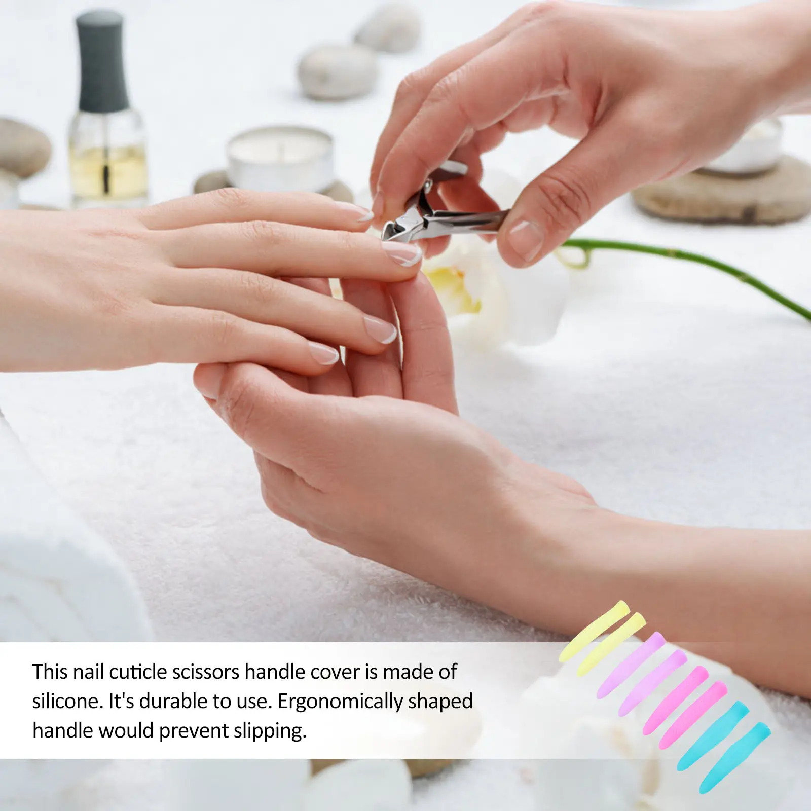 

4Pairs Lightweight Silicone Cuticle Scissor Handle Cover Comfortable Easy-Install Non-Skid Manicure Trimmer Handle Sleeve