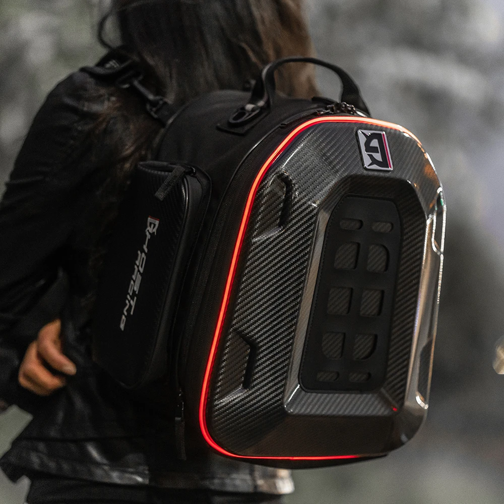 Motorcycle multifunctional bag, cycling backpack, motorcycle tail bag, double shoulder full helmet, hard shell handbag,LED light