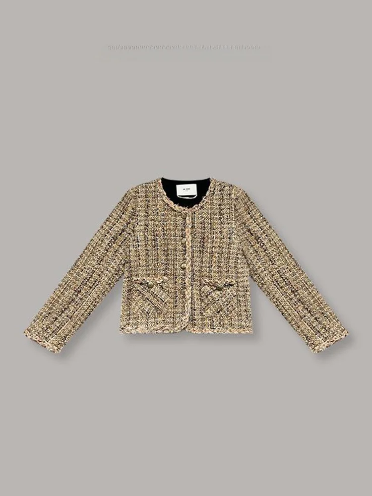 

Fairy T ort Woolen Coat Small Size Faion Spring Autumn New Sle Plaid Lapel Button up Casual Outerwear