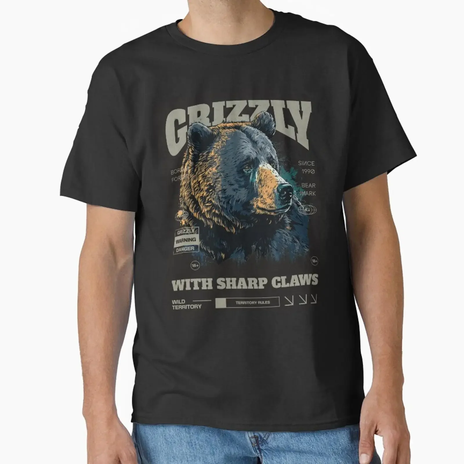Grizzly Bear Forest King designed and sold by Topmaxdesign vintage Washed Comfortable streetwear Stylish Unisex Soft
