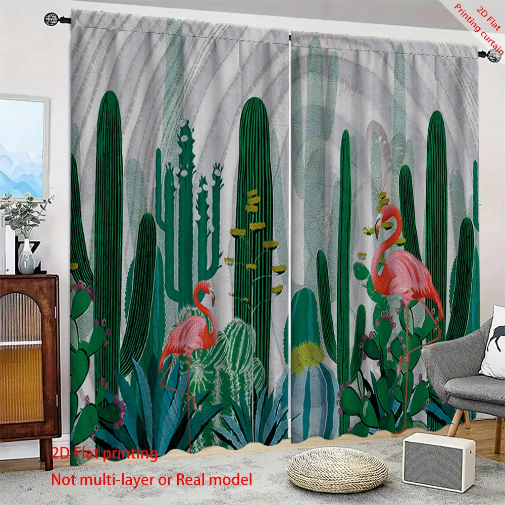 

Tropical rainforest flamingo printed curtains, dormitory office bedroom living room sunshade curtains, aesthetic home decoration