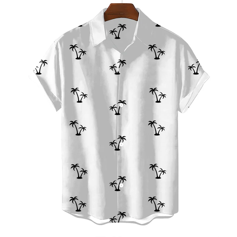 Men\'s Summer Vacation Hawaiian Coconut Tree Anime Luxury Short Sleeve Oversized Vintage Shirt Social Retro Island Style Clothing