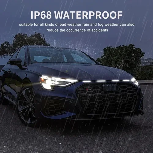 Imagen 2 del producto Tira de luces LED de conducción diurna dinámica, amarilla y blanca, 12V, para coche, tiras universales para faros delanteros, escaneo, luz decorativa para capó de coche