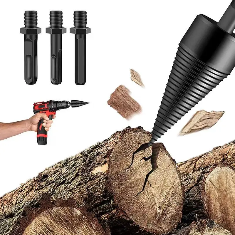 4Pcs firewood drill bit wood splitter Round Hex Square Shank Woodworking Tools Cone Log Splitters Wood Breaking Machine Chopper