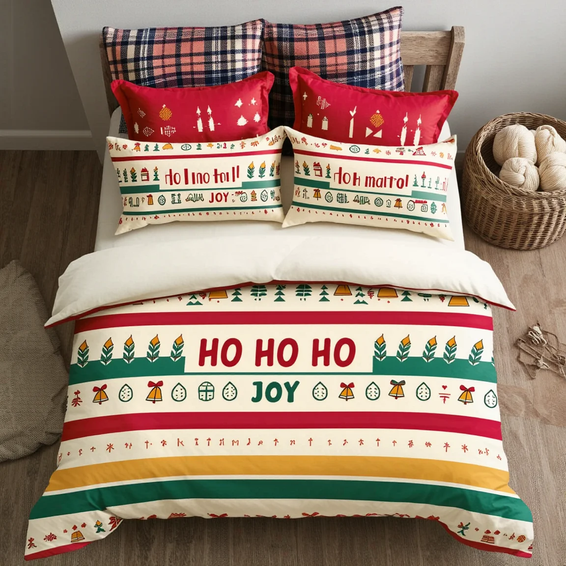 

3Pcs Retro Christmas Sweater Pattern Bedding Set Polyester Geometric Print Queen Size Home Holiday Gift