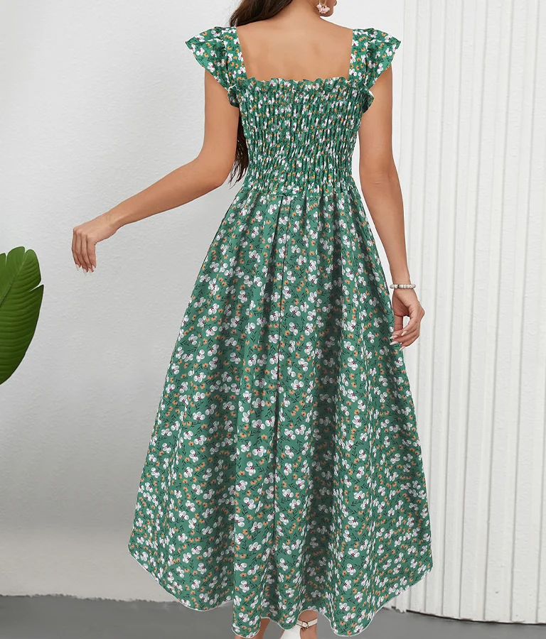 ภาษาฝรั่งเศสคําMidiชุดผู้หญิง 2025 ฤดูร้อนใหม่ชุดดอกไม้เซ็กซี่U-คอCamisoleชุดเอวสูงA-Lineสบายๆผู้หญิงชุดวันหยุด