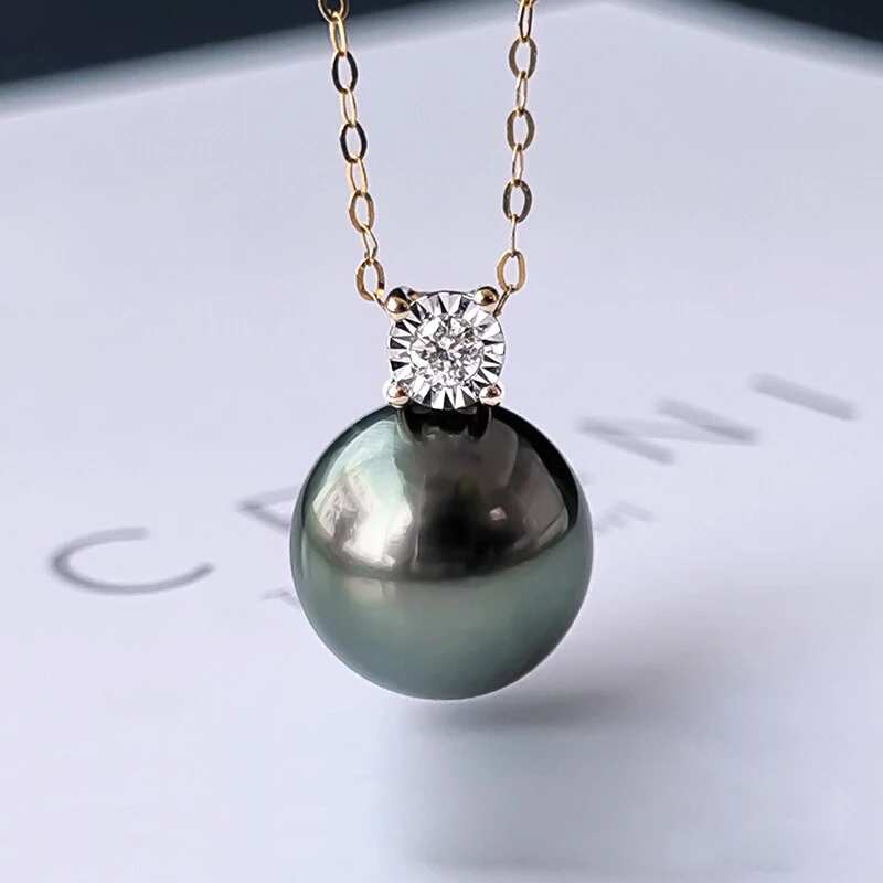 

Real 18k Gold Black Pearl Necklace pendant For Women,Natural Tahiti Pearl Necklace pendant AU750,Seawater Pearl necklace Gift