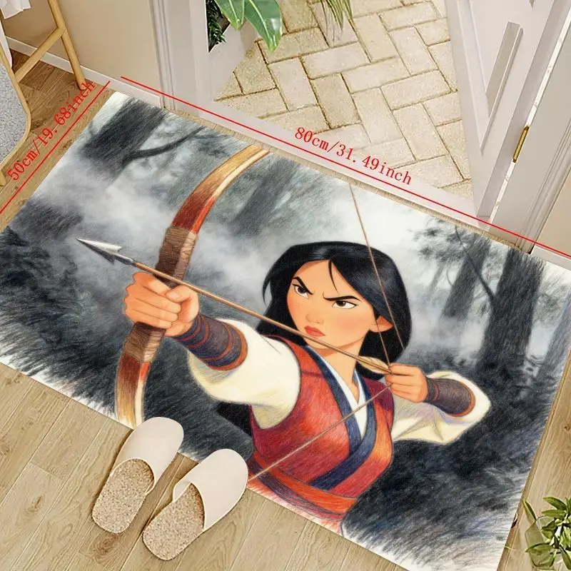 

1 шт., напольный коврик Disney Mulan Warrior Princess для стрельбы из лука, 50x80 см/19,68x31,49 дюйма, яркий нескользящий мягкий декоративный коврик Carpe