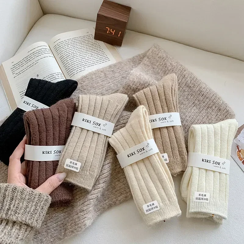 Pile Imple Tube Colored Socks Medium Mesh Explosive Japanese Coffee Winter Wool Female Drawstring