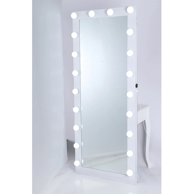 Metal White Frame Full Length Holly Wood Style Vanity LED Mirror With Blue Tooth Speaker Full Length Makeup Mirror