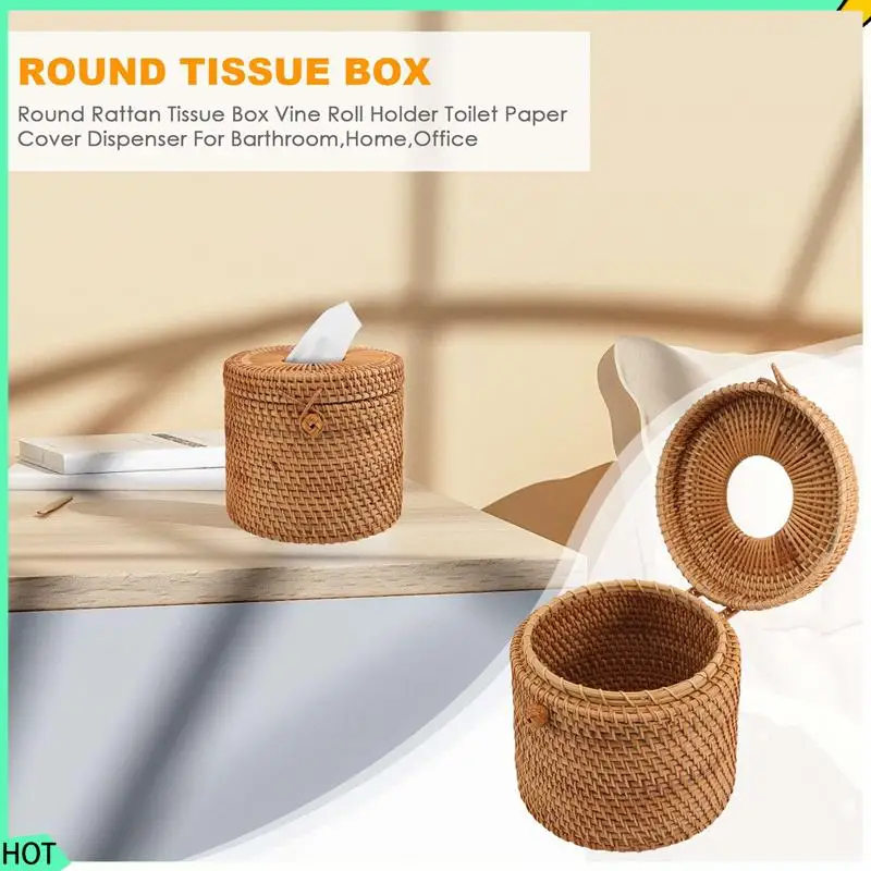 

AWAH круглая коробка для салфеток из ротанга, держатель для рулонов виноградной лозы, диспенсер для крышки туалетной бумаги для ванной комнаты, дома, гостиницы и офиса