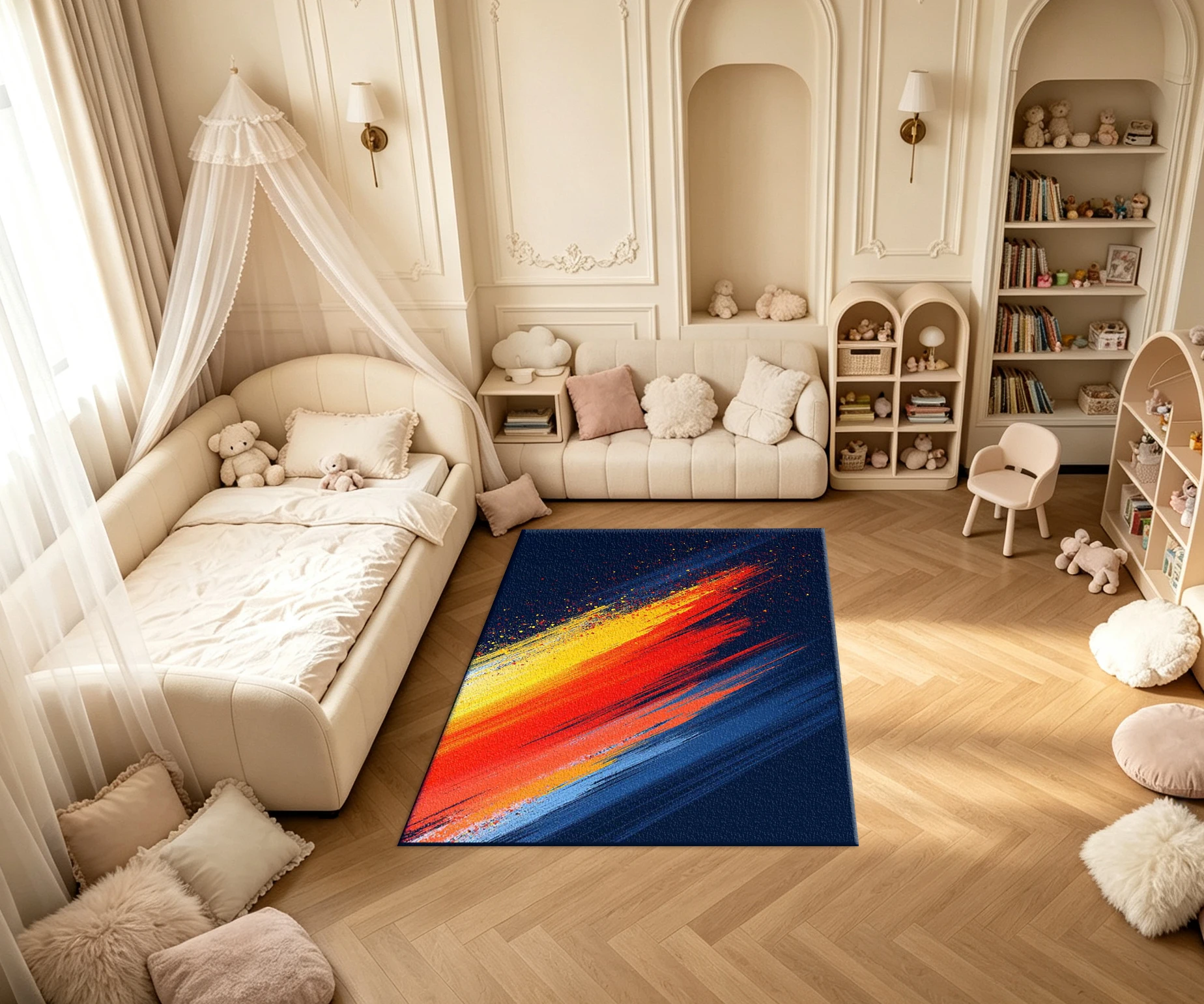 Red Yellow Blue Diagonal Brush Stroke Abstract Art Carpet Flooring Dark Background Modern Painting Household Indoor Floor Rug