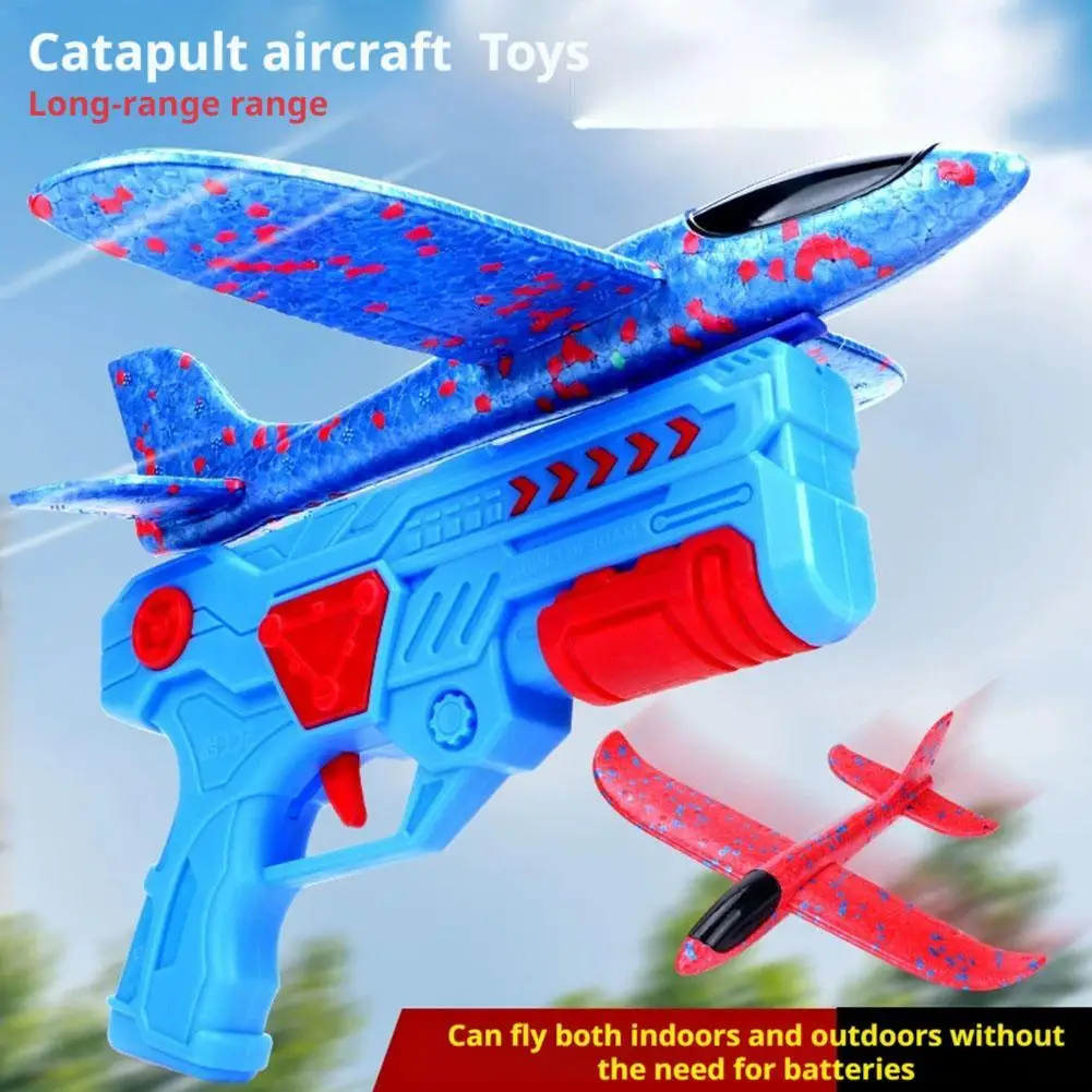 Glowing Foam Aircraft 10M Launcher Catapult Glider Aircraft Gun Toy Children's Outdoor Game Bubble Model Shooting Flying