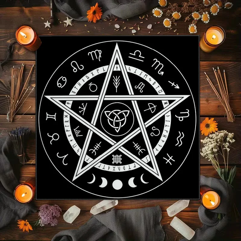 1pc Tarot Tablecloth with Pentagram & Zodiac Constellations, Card Mat for Game Parties, Mystic Home & Ritual Decor