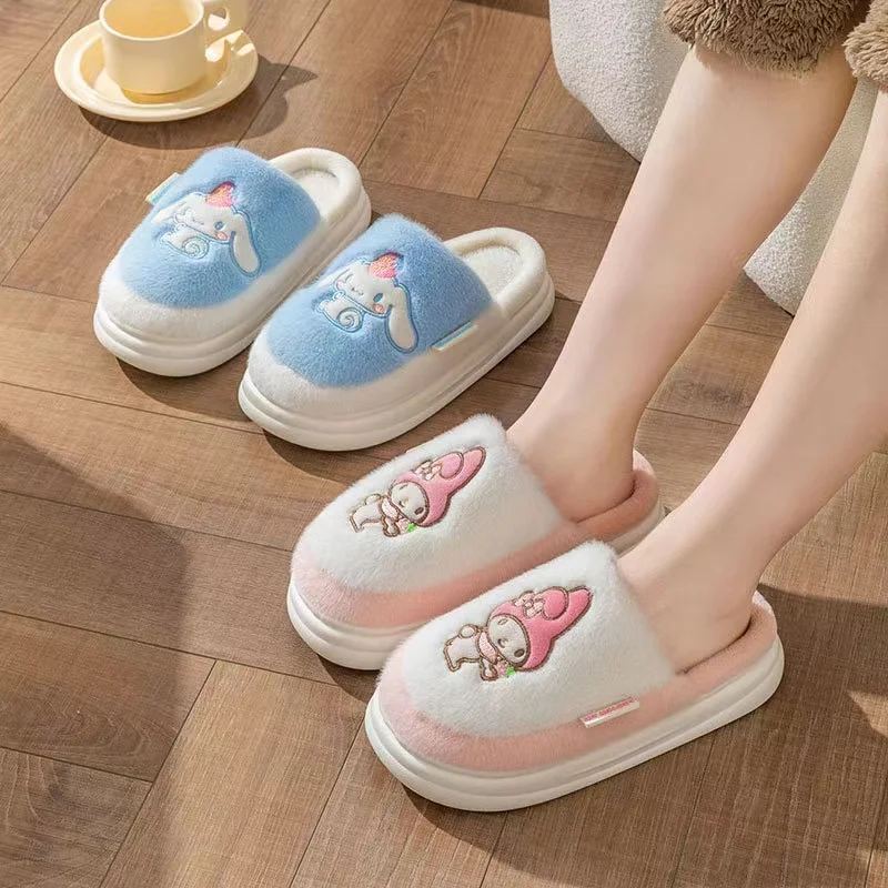 Sanrio Kuromi Children Slippers Anime Figure 23 My Melody Winter Kids Shoes Anti-Slip Plush Keep Warm Cute Cartoon Hot New Style