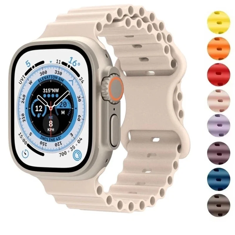 Silicone Band For Apple Watch Ultra 3 2 1 49mm Ocean Watch Strap Breathable Bracelet For iWatch Series 9 8 7 6 SE 42mm 44mm 45mm