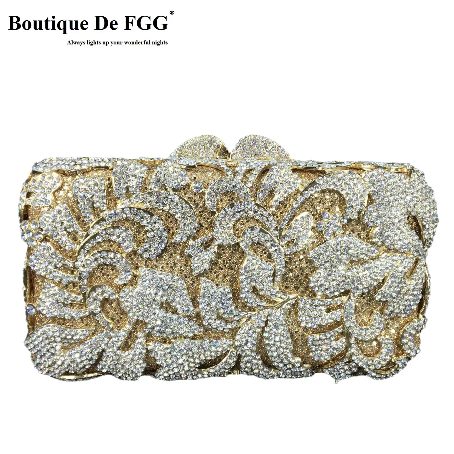 Boutique De FGG Elegant Women Flower Crystal Evening Purses and Handbags Bridal Wedding Clutch Party Dinner Minaudiere Bag