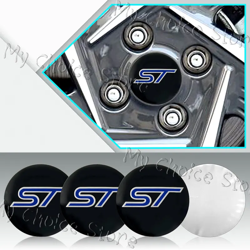 4 pz 56mm Car Styling ST Logo Emblem Wheel Center Hub Cap Rim Hub antipolvere Cover Sticker per Ford ST Fiesta Mustang Shelby GT