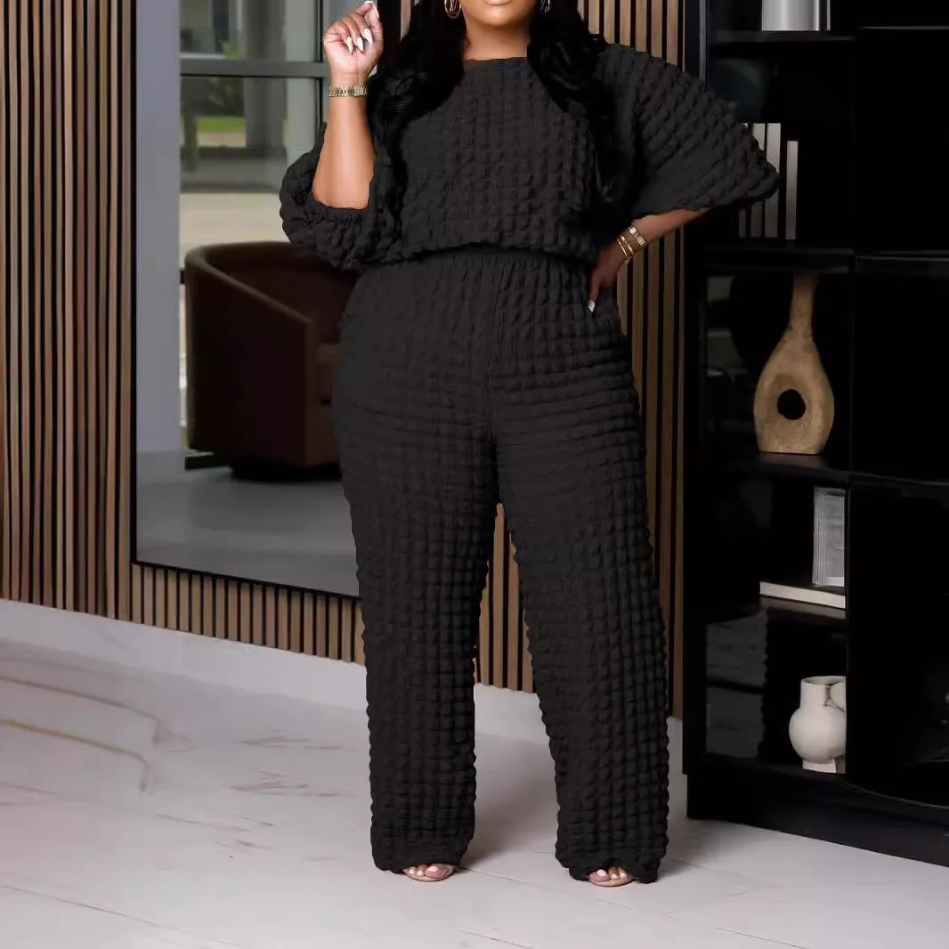 

XL-5XL Plus Size Women Clothing Two Piece Sets 2024 Winter Seven Sleeve Top and Wide Leg Pant Suits Casual Elegant Outfits