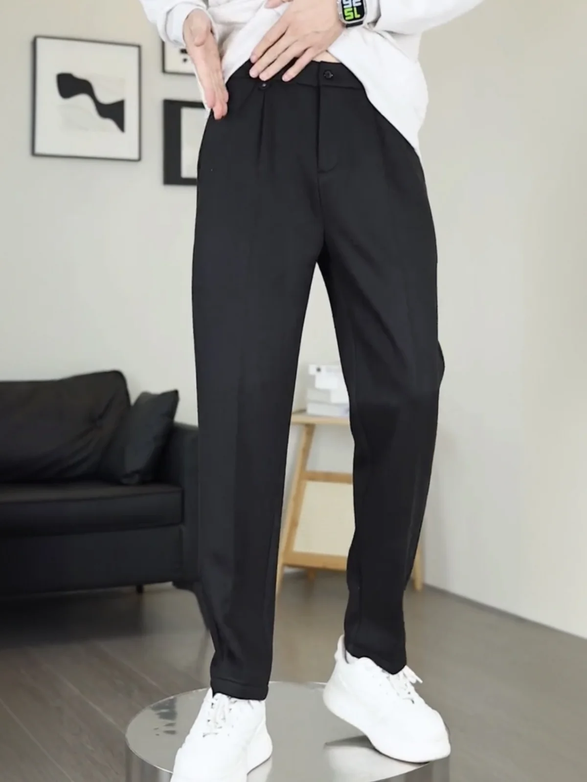 

Мужские утепленные шерстяные брюки прямого кроя для повседневной носки, осенне-зимние, модные, простые, однотонные, с узким низом