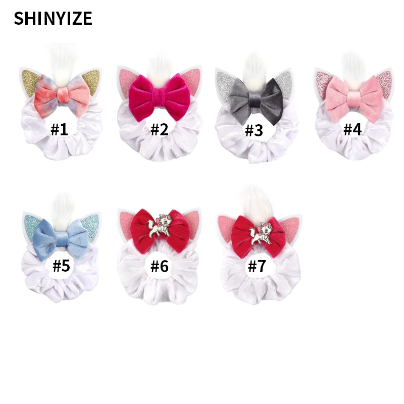 New Mouse Ears Velvet Scrunchies Hairband Disney Women Elastic Ponytail Holder Girls Sequin Bow Kids Party DIY Hair Accessories