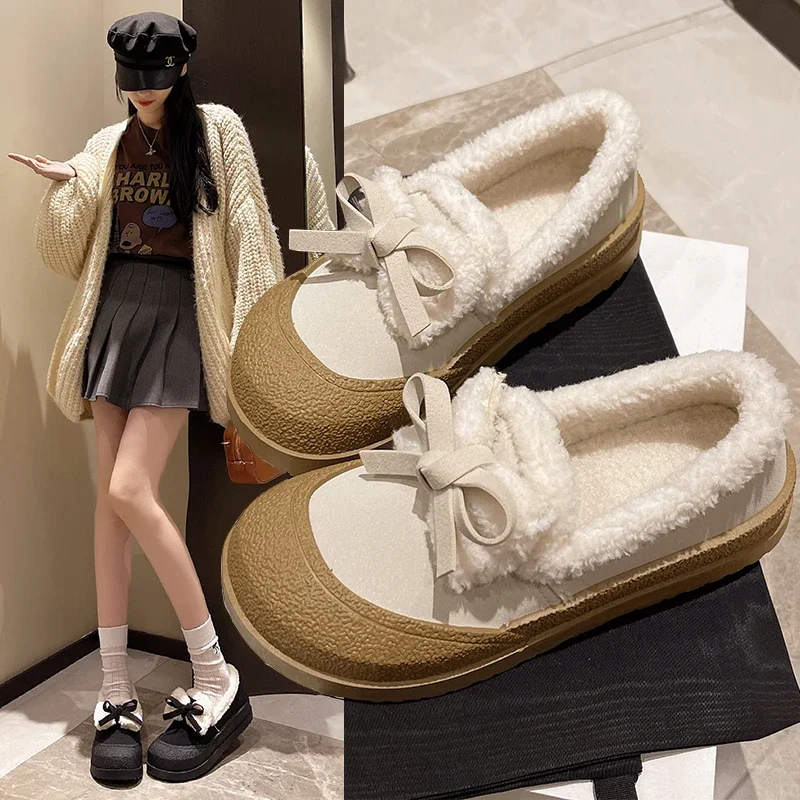 

Soft Round Toe Winter Shoes Women Casual Female Sneakers Flats Clogs Platform Loers With Fur Autumn Dress Retro Creepers New