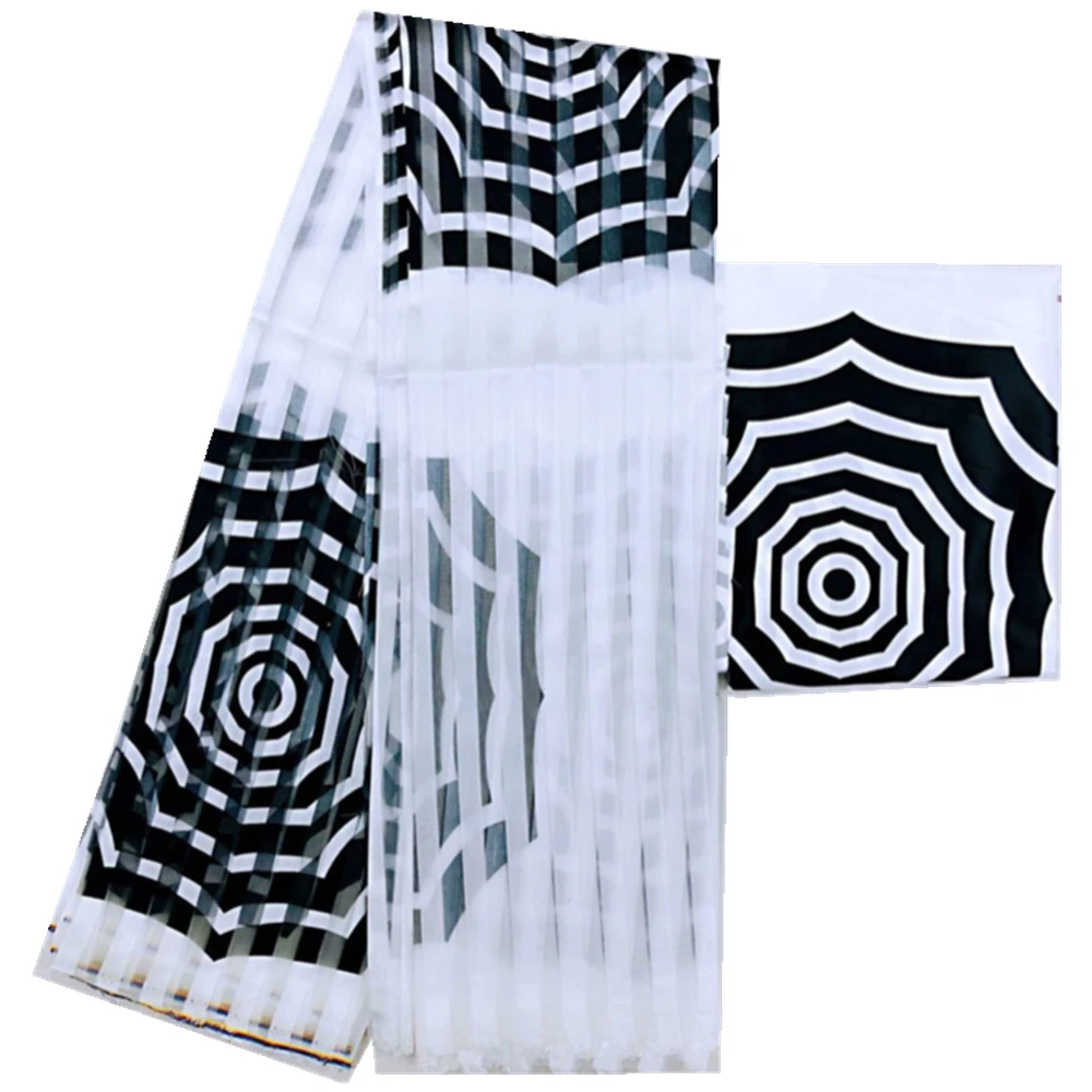 

Black And White African Fabrics Wax Organza Silk Satin Material For Women Dress 6 Yards