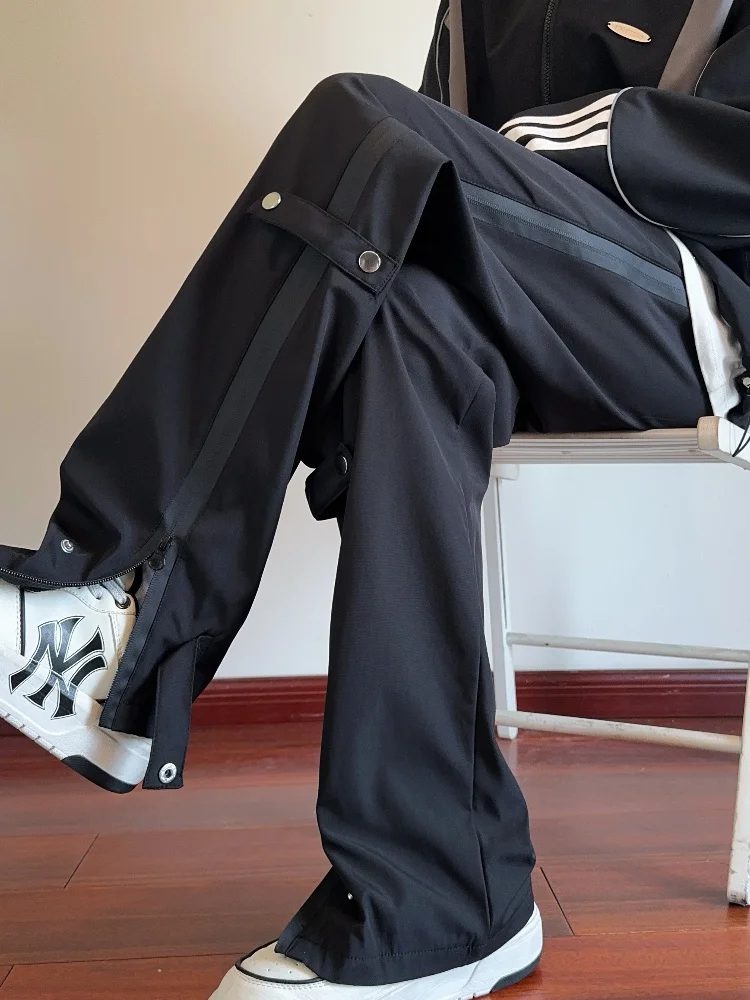 

American Sle Men's Cargo Pants Spring New Zipper Design Split Straight Leg Drapey Micro Flared Trousers Casual Faion