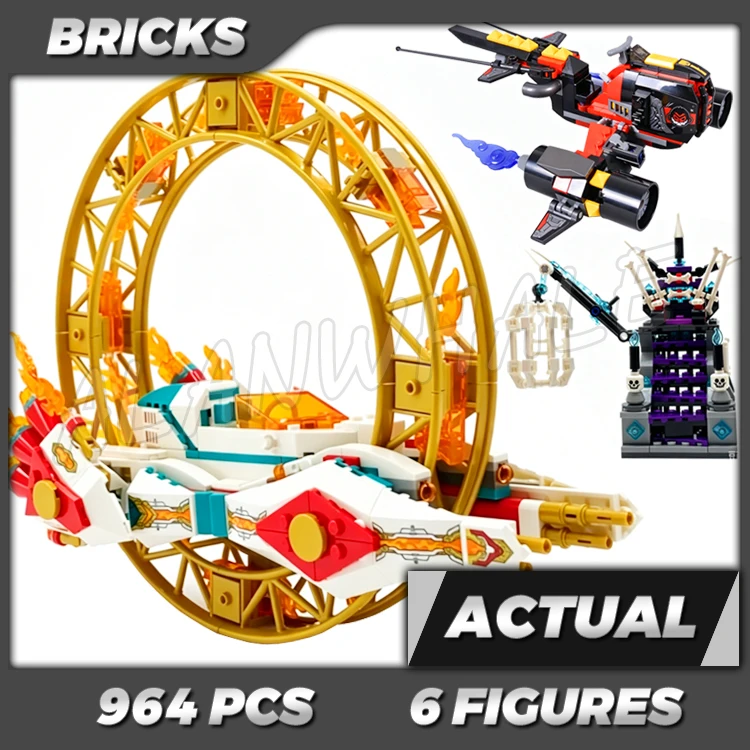 964pcs Monkie Kid Nezha's Fire Ring Evil Macaque Jet Aircraft Bone Demon 70005 Building Kits Toys Compatible With Bricks