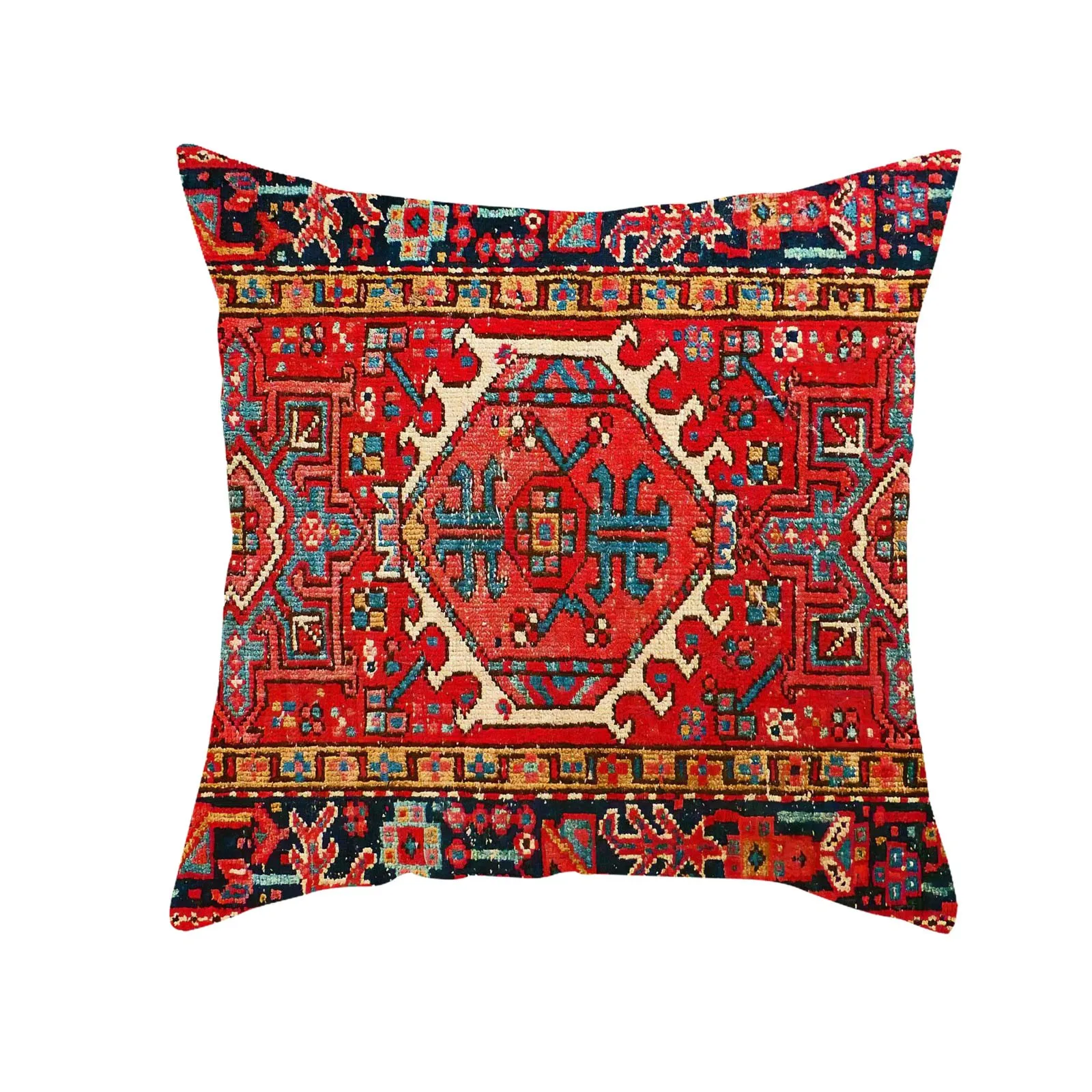 Retro Red Pattern Turkish Persian Carpet Flax Hug Pillow House Home Pillow Throw Pillows 24x24