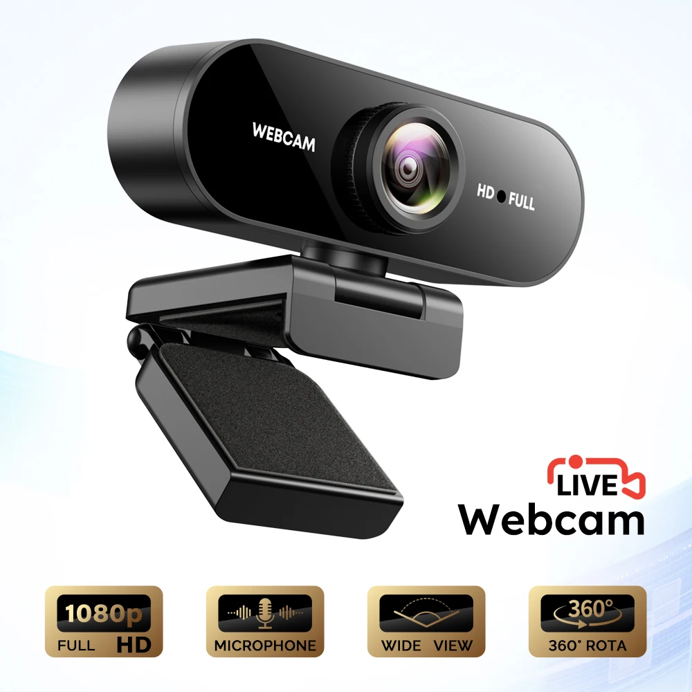 Webcam FHD 1080P avec microphone, caméra USB pour ordinateur portable et ordinateur de bureau, grand angle pour cours en ligne et vidéoconférence, Live S