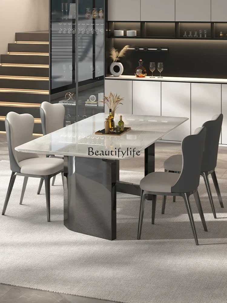 LXNatural Luxury Stone Dining Table Imported Cari Ice Jade Modern Italian Light Luxury High-End RectangularSSS